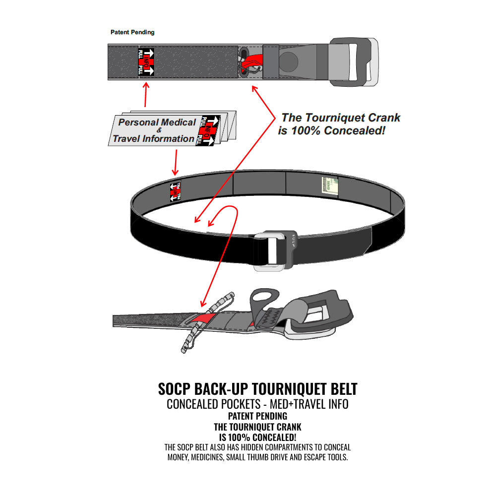 SOCP Backup Tourniquet Belt concealed pockets with hidden compartments